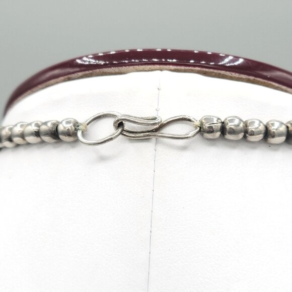 Chunky Large Brown Beaded Boho Necklace Textured Silver Beads Artisan Made 16" - Picture 7 of 9